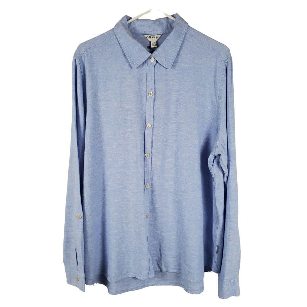 Orvis Ladies' Linen Blen Long Sleeve Button Up Top Size XL New With Tag